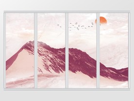 大理石纹岩石山水日出移门