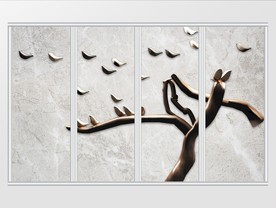 新中式简约树枝小鸟移门