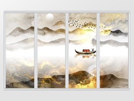 新中式梦幻抽象山水移门