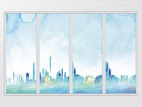 城市剪影水墨移门