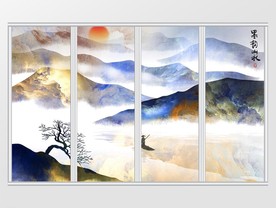 新中式水墨山水背景移门