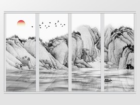 新中式水墨意境山水风景移门