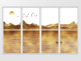 新中式金色山水风景移门