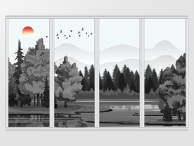 新中式山林风景唯美移门