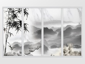 中式大气水墨山水移门
