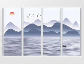 新中式水墨画唯美山移门