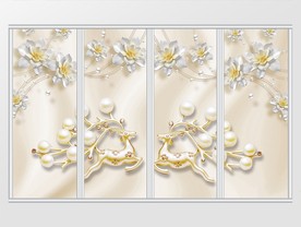 金色荷花珍珠麋鹿移门