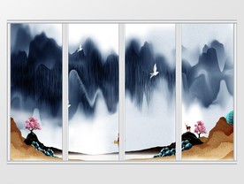 手绘意境山水水墨移门