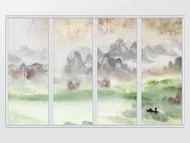 创意中式抽象山水移门