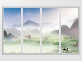 创意中式山水风景移门