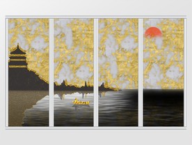 金色创意湖水高塔移门