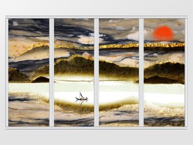 金色山峦夕阳移门