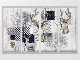 北欧现代浮雕麋鹿抽象背景移门