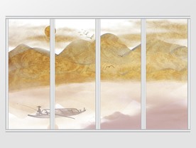 新中式金箔风景水墨山水移门