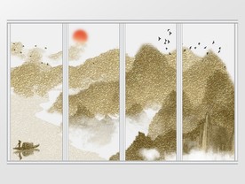 新中式金箔水墨山水背景移门