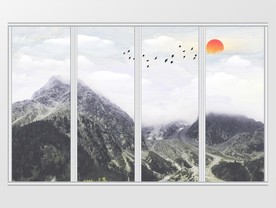 大理石纹岩石山景移门