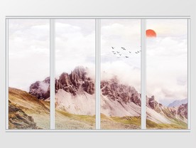 高山日出风景移门