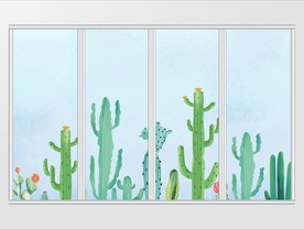 清新仙人掌移门