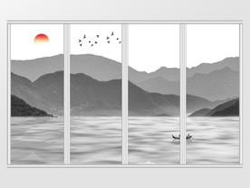 新中式山峦意境山水飞鸟移门