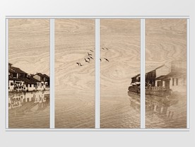 新中式水墨飞鸟江南水乡移门