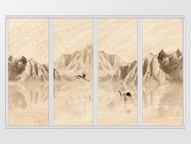 新中式仙鹤冰山倒影移门