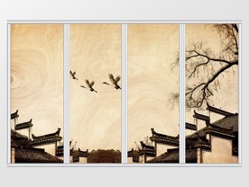 新中式水墨写意江南飞鸟移门