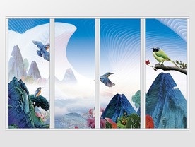 中式风格油画飞鸟花卉移门