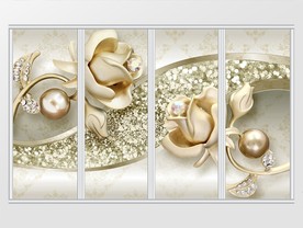 金色大气珠宝花朵珍珠碎金移门