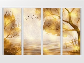 现代金色大树风景移门