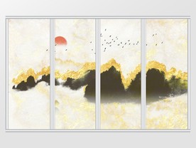 新中式简约大气金箔山水日出移门