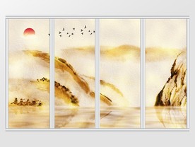 新中式金色山水意境移门