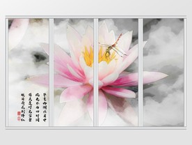新中式水墨荷花移门