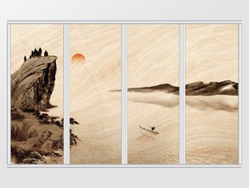 新中式水墨诗意朝阳山水移门