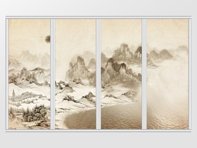 水墨诗意昏黄江山移门