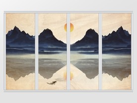 新中式水墨诗意小鱼衔日移门