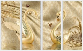 奢华金色天鹅珠宝绸缎移门