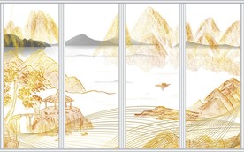 新中式金箔山水抽象线条移门