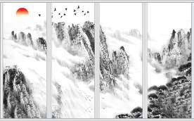 中式飞鸟山水意境移门