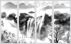 中式水墨山水意境画移门