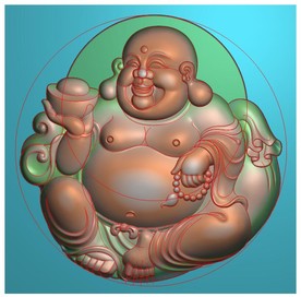 圆形弥勒佛元宝佛像挂件精雕图