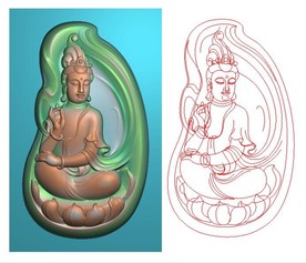 玉雕荷叶包观音坐像挂件精雕图