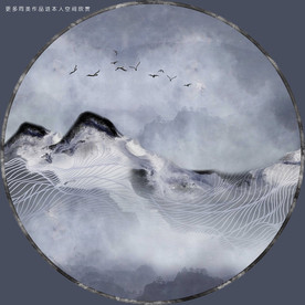 圆形线条山水装饰画