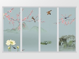新中式江南春花鸟移门