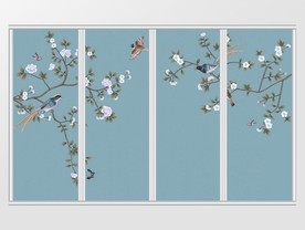 新中式手绘工笔唯美花鸟移门