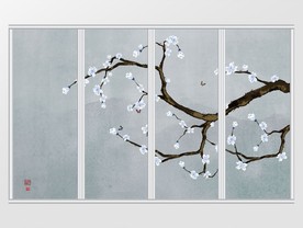 新中式水墨山水梅花移门