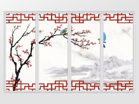 新中式梅花蓝鸟移门