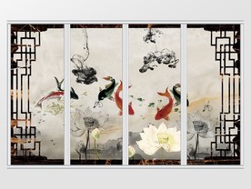 新中式金鱼荷花移门