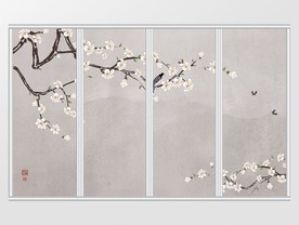 新中式玉兰工笔花鸟移门