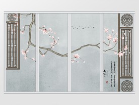中式玉兰手绘工笔花鸟移门