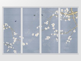 新中式喜上梅梢蝴蝶梅花玉兰移门